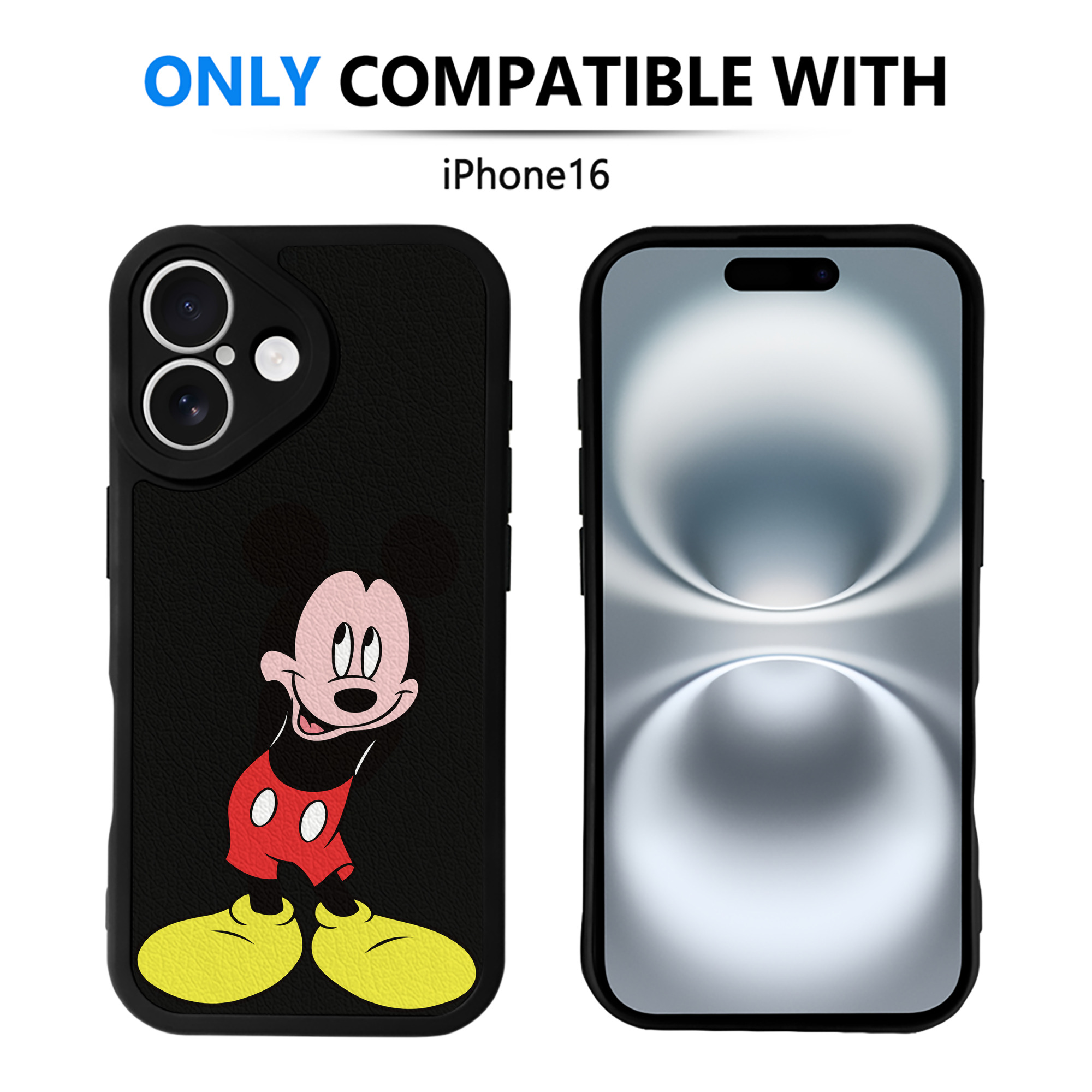 （画像用） ミッキーマウス Mickey Mouse 【iPhone 16シリーズ対応】シリコンスマホケース（レザー調） 材質：シリコン